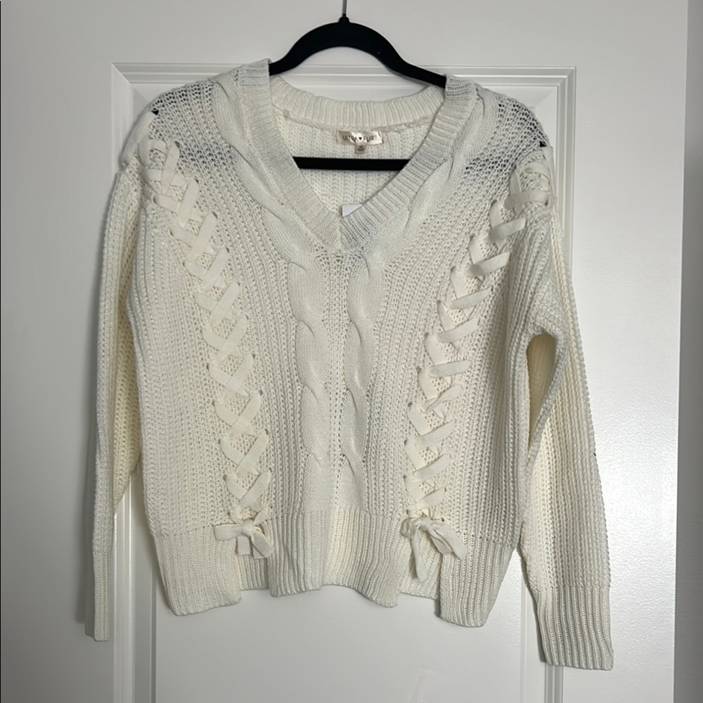 Women's White Cable Knit Sweater